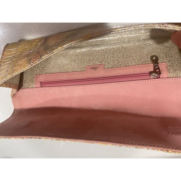 Abas Leather Clutch Crocodile Snake Circular Wallet 3-1/2" High x 10-1/2 Long - Picture 3 of 5